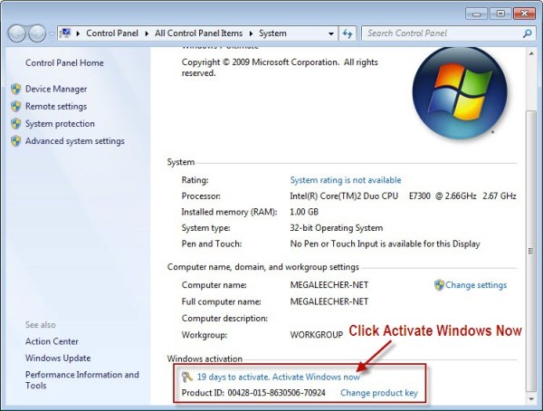 Activating Windows 7 Step 2
