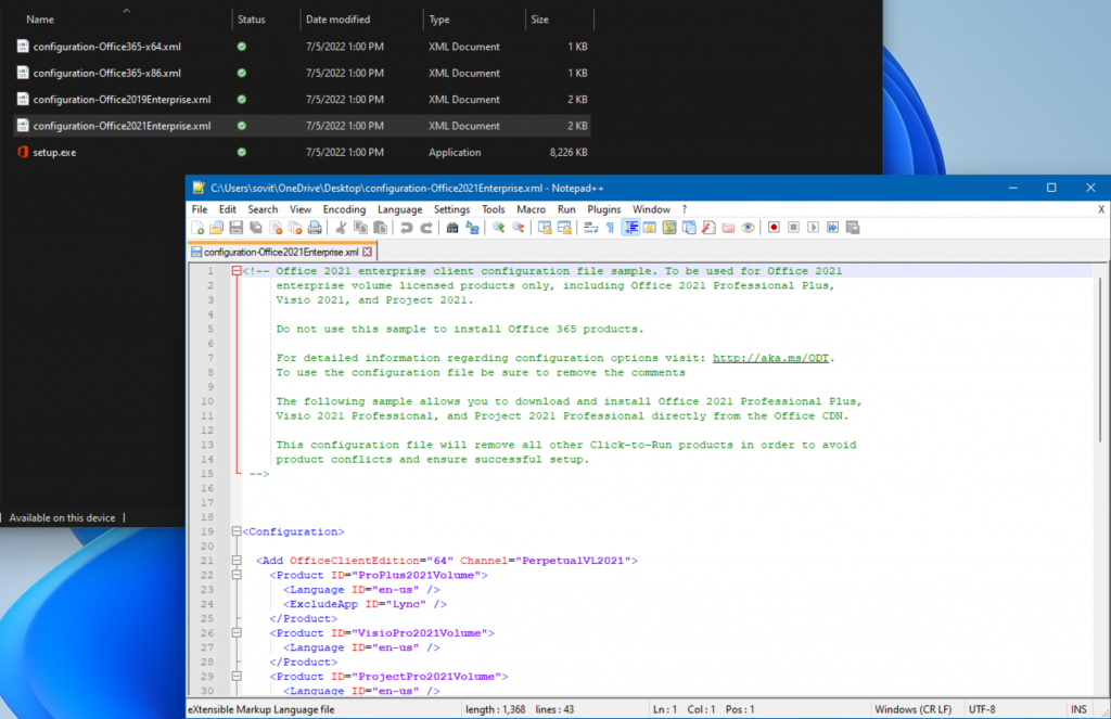 Editing the Office LTSC 2021 XML file for our purposes